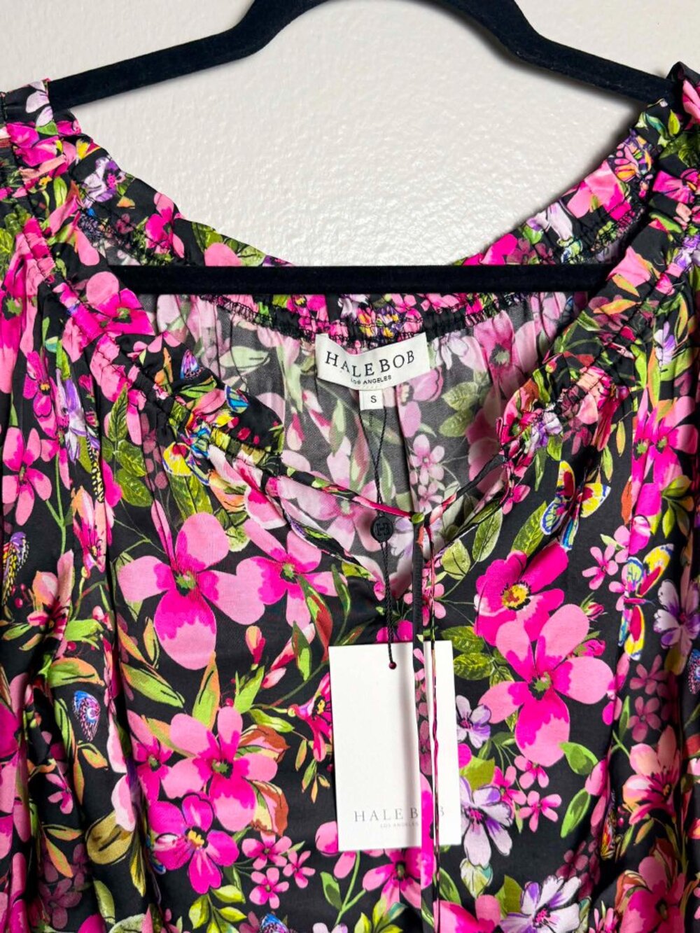 Hale Bob Vibrant Pink Floral Off-Shoulder Blouse - Picture 2 of 8